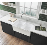 Arcticstone 36-Inch Solid Surface White Stone Apron-Front Double Bowl Farmhouse Kitchen Sink