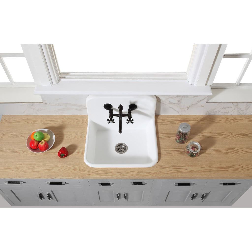 Arcticstone 24-Inch Solid Surface White Stone Apron-Front 2-Hole Single Bowl Top-Mount Kitchen Sink