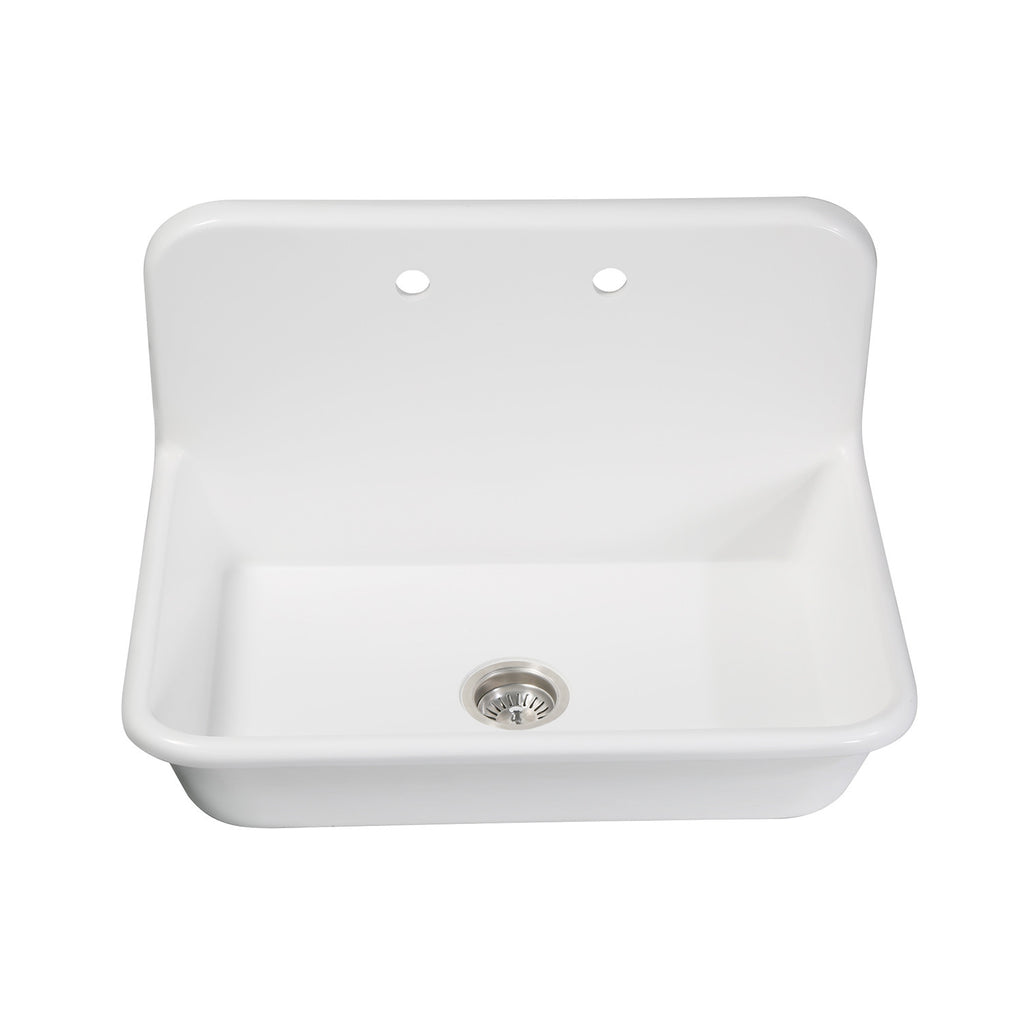 Arcticstone 30-Inch Solid Surface White Stone Apron-Front 2-Hole Single Bowl Top-Mount Kitchen Sink