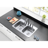 Studio 33-Inch Stainless Steel Self-Rimming 4-Hole Double Bowl Drop-In Kitchen Sink