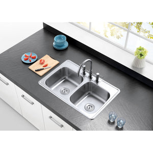 Studio 33-Inch Stainless Steel Self-Rimming 3-Hole Double Bowl Drop-In Kitchen Sink