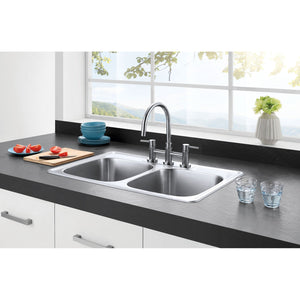 Studio 33-Inch Stainless Steel Self-Rimming 3-Hole Double Bowl Drop-In Kitchen Sink