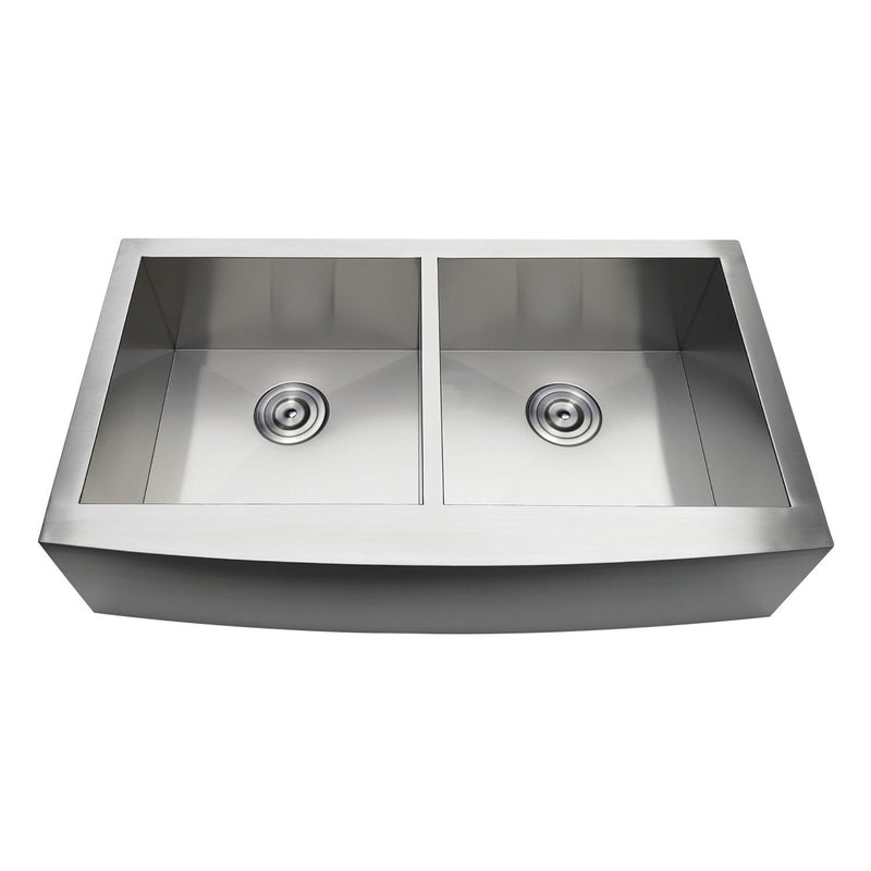 Uptowne 36-Inch Stainless Steel Apron-Front Double Bowl Farmhouse Kitchen Sink with Strainers x 2