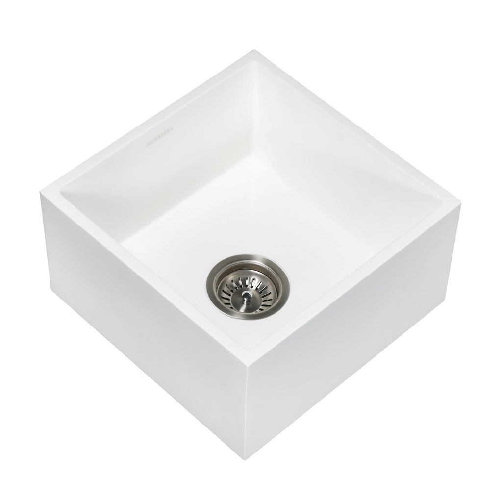 Arcticstone 15-Inch Solid Surface White Stone Undermount Single Bowl Farmhouse Bar Sink