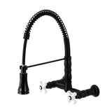 Heritage Double-Handle 2-Hole Wall-Mount Pre-Rinse Bridge Kitchen Faucet