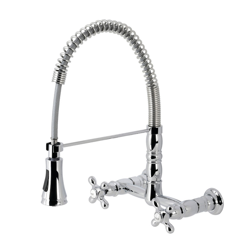 Heritage Double-Handle 2-Hole Wall-Mount Pre-Rinse Bridge Kitchen Faucet