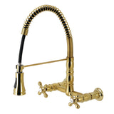 Heritage Double-Handle 2-Hole Wall-Mount Pre-Rinse Bridge Kitchen Faucet