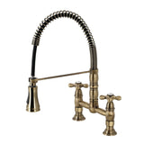 Heritage Double-Handle 2-Hole Deck-Mount Pre-Rinse Bridge Kitchen Faucet