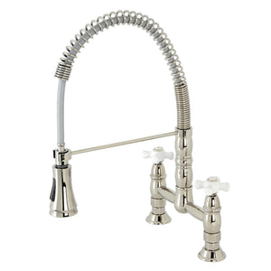 Heritage Double-Handle 2-Hole Deck-Mount Pre-Rinse Bridge Kitchen Faucet