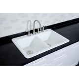 Petra Galley 33-Inch Cast Iron Self-Rimming 4-Hole Double Bowl Drop-In Kitchen Sink