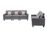 Nolan Gray Linen Fabric Sofa and Loveseat Living Room Set with Pillows and Interchangeable Legs