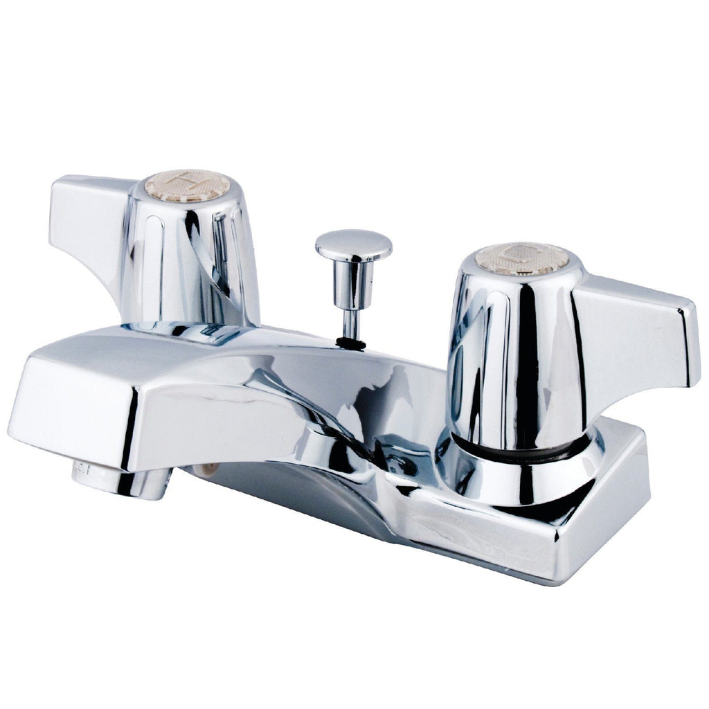 Columbia Two-Handle 3-Hole Deck Mount 4" Centerset Bathroom Faucet with Plastic Pop-Up