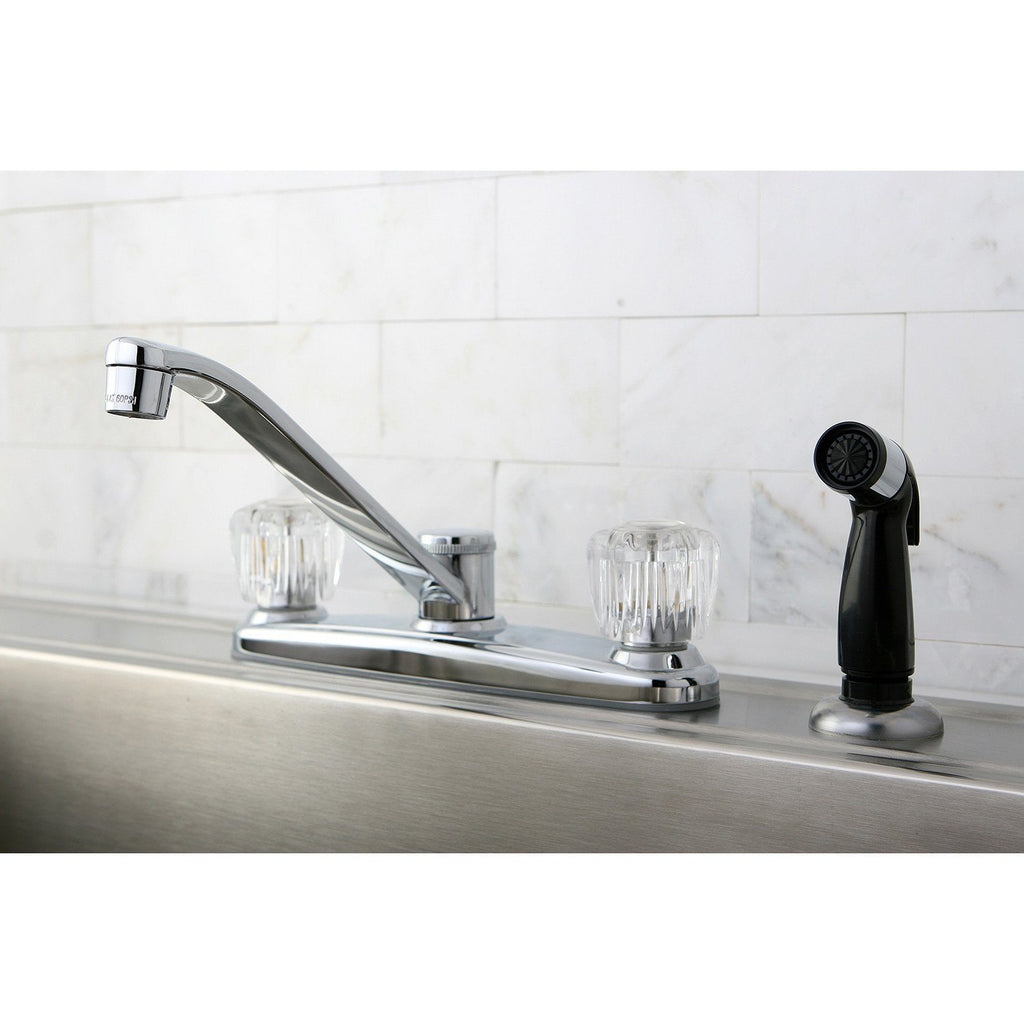 Americana Two-Handle 4-Hole Deck Mount 8" Centerset Kitchen Faucet with Side Sprayer