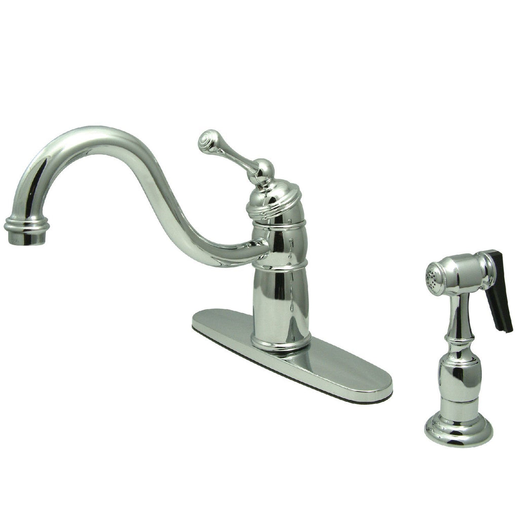 Victorian Single-Handle 2-or-4 Hole Deck Mount Kitchen Faucet with Brass Sprayer