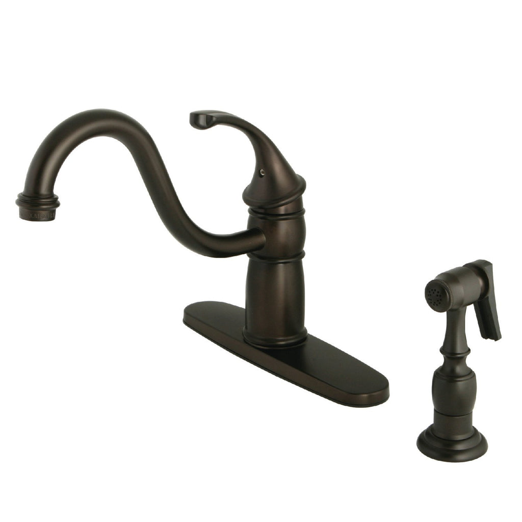 Georgian Single-Handle 2-or-4 Hole Deck Mount Kitchen Faucet with Brass Sprayer