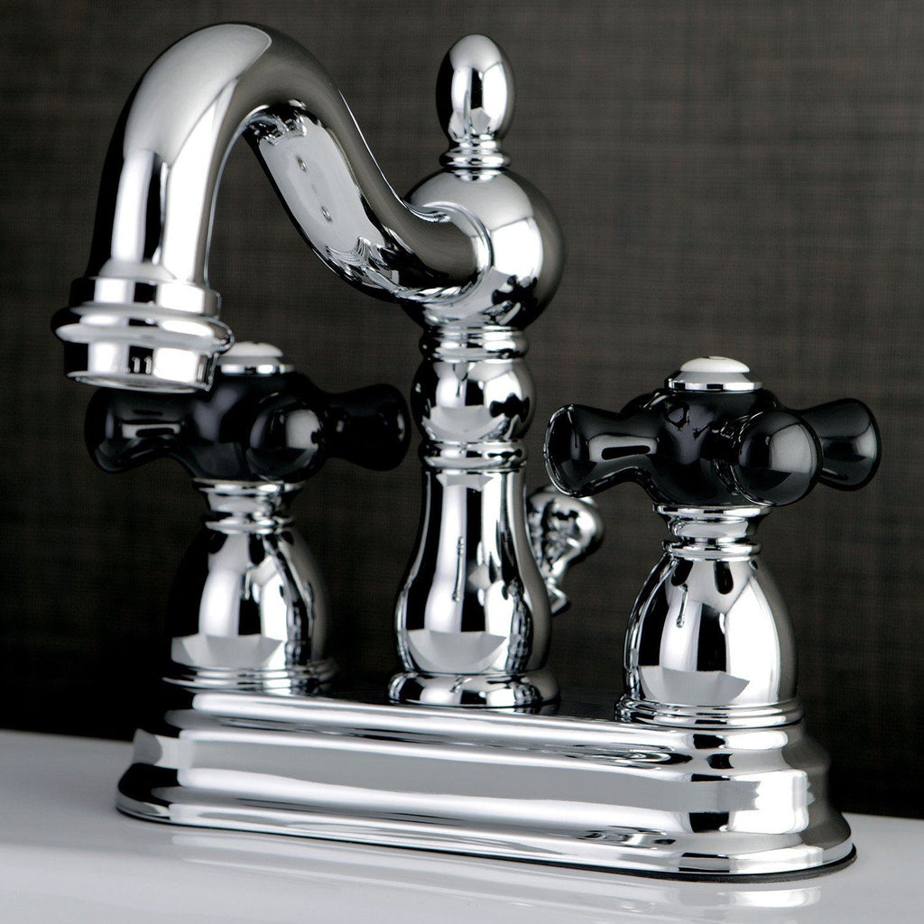 Heritage Onyx Two-Handle 3-Hole Deck Mount 4" Centerset Bathroom Faucet with Plastic Pop-Up