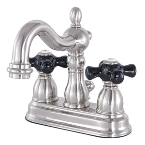 Heritage Onyx Two-Handle 3-Hole Deck Mount 4" Centerset Bathroom Faucet with Plastic Pop-Up