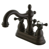 Heritage Two-Handle 3-Hole Deck Mount 4" Centerset Bathroom Faucet with Plastic Pop-Up