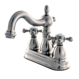 Heritage Two-Handle 3-Hole Deck Mount 4" Centerset Bathroom Faucet with Plastic Pop-Up