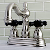 Heritage Onyx Two-Handle 3-Hole Deck Mount 4" Centerset Bathroom Faucet with Plastic Pop-Up