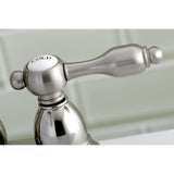 Tudor Two-Handle 3-Hole Deck Mount 4" Centerset Bathroom Faucet with Plastic Pop-Up