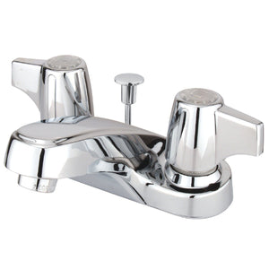 Two-Handle 3-Hole Deck Mount 4" Centerset Bathroom Faucet with Plastic Pop-Up