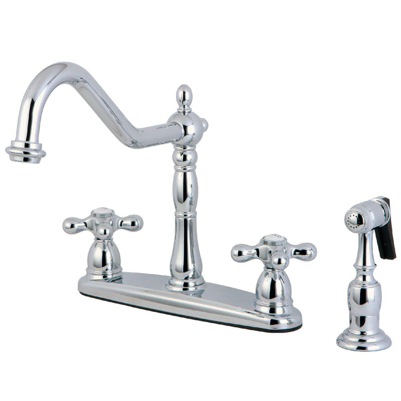 Heritage Two-Handle 4-Hole 8" Centerset Kitchen Faucet with Brass Sprayer