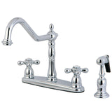 Heritage Two-Handle 4-Hole Deck Mount 8" Centerset Kitchen Faucet with Side Sprayer