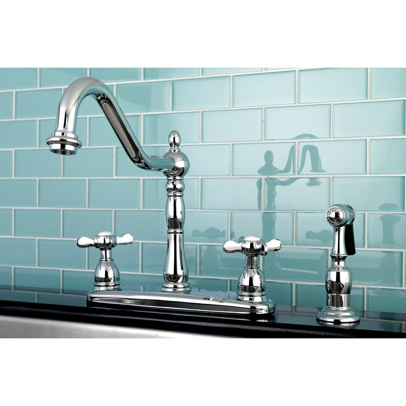 Essex Two-Handle 4-Hole 8" Centerset Kitchen Faucet with Brass Sprayer