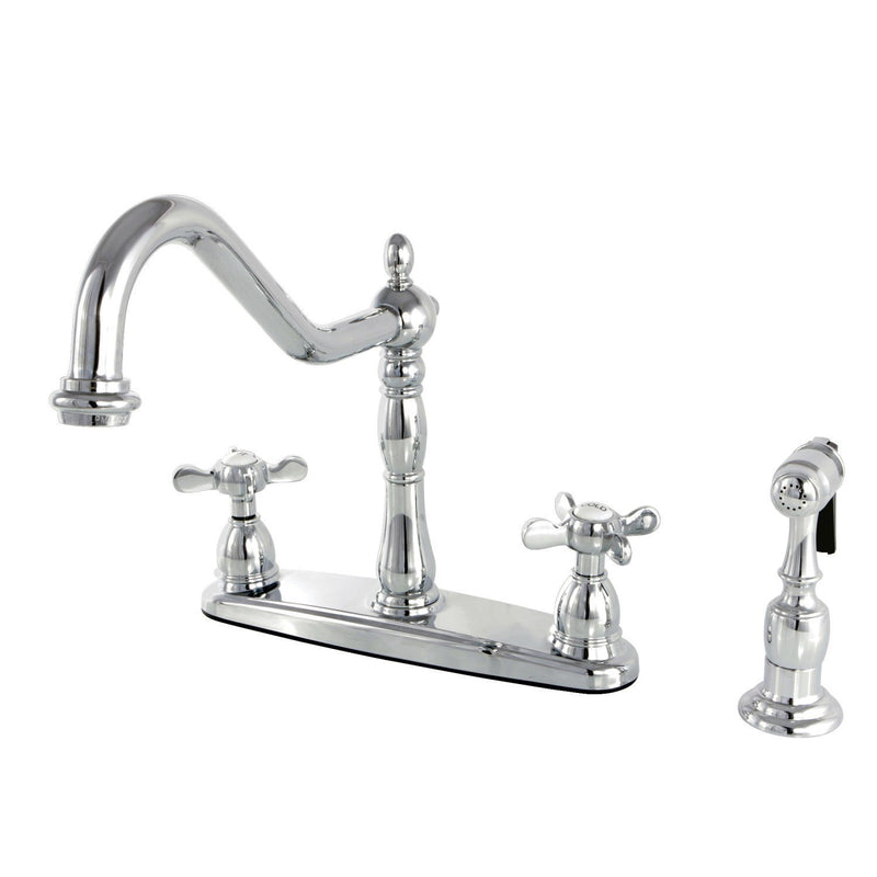 Essex Two-Handle 4-Hole 8" Centerset Kitchen Faucet with Brass Sprayer