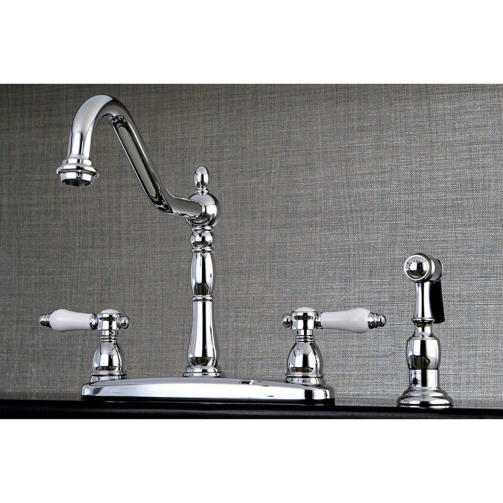 Bel-Air Two-Handle 4-Hole Deck Mount 8" Centerset Kitchen Faucet with Side Sprayer
