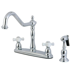 Heritage Two-Handle 4-Hole 8" Centerset Kitchen Faucet with Brass Side Sprayer
