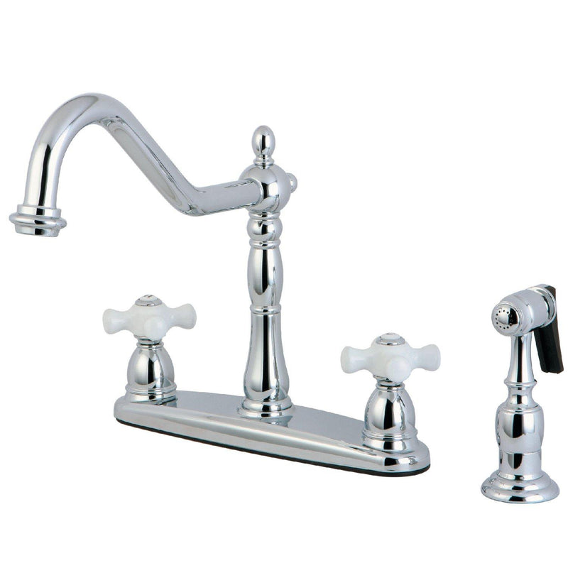 Heritage Two-Handle 4-Hole 8" Centerset Kitchen Faucet with Brass Sprayer