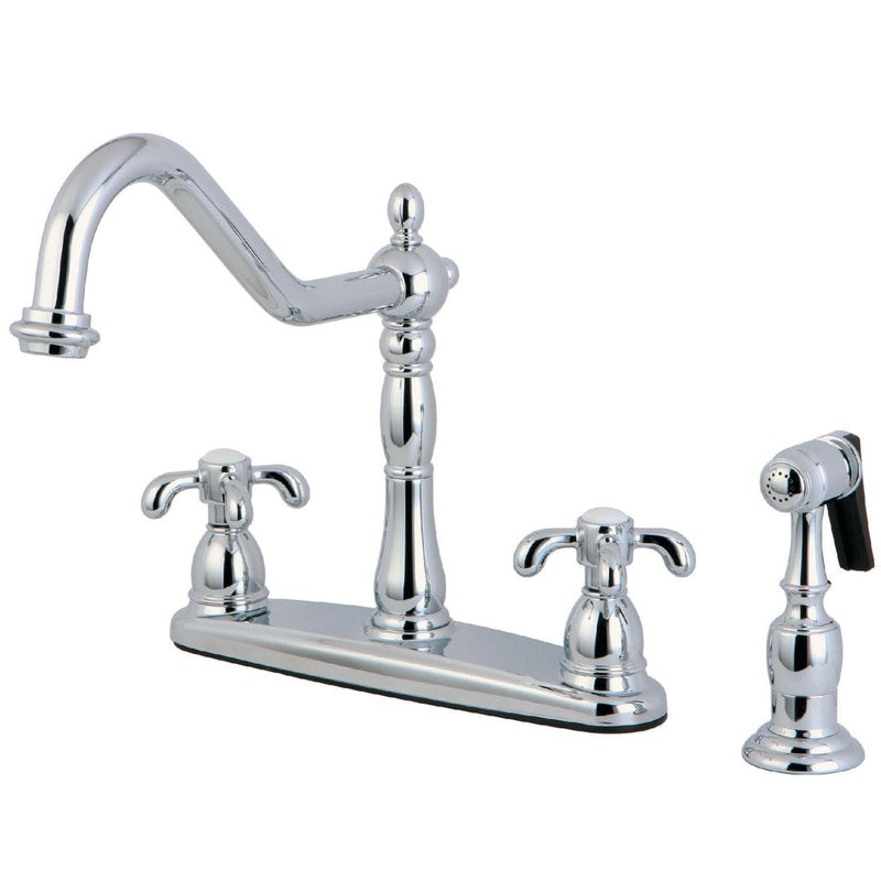 French Country Two-Handle 4-Hole 8" Centerset Kitchen Faucet with Brass Sprayer