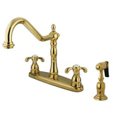 French Country Two-Handle 4-Hole Deck Mount 8" Centerset Kitchen Faucet with Side Sprayer