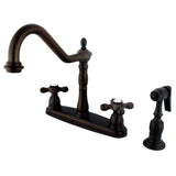 Heritage Two-Handle 4-Hole Deck Mount 8" Centerset Kitchen Faucet with Side Sprayer