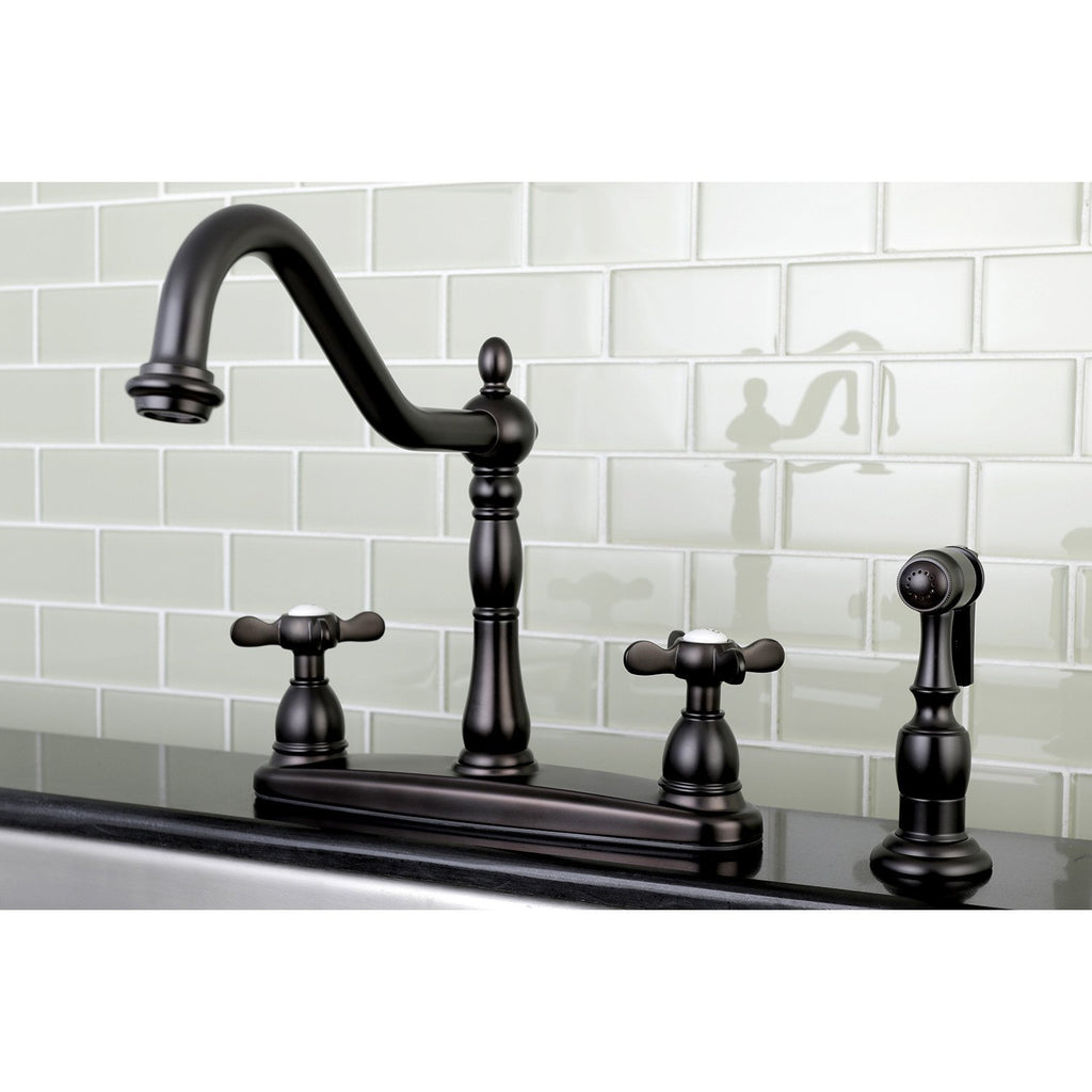 Essex Two-Handle 4-Hole Deck Mount 8" Centerset Kitchen Faucet with Side Sprayer