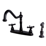 Essex Two-Handle 4-Hole Deck Mount 8" Centerset Kitchen Faucet with Side Sprayer