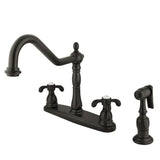 French Country Two-Handle 4-Hole Deck Mount 8" Centerset Kitchen Faucet with Side Sprayer