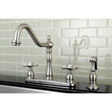 Essex Two-Handle 4-Hole Deck Mount 8" Centerset Kitchen Faucet with Side Sprayer