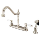 Heritage Two-Handle 4-Hole Deck Mount 8" Centerset Kitchen Faucet with Side Sprayer