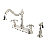 French Country Two-Handle 4-Hole Deck Mount 8" Centerset Kitchen Faucet with Side Sprayer