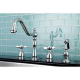 Essex Two-Handle 4-Hole Deck Mount Widespread Kitchen Faucet with Brass Sprayer