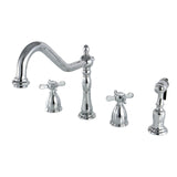 Essex Two-Handle 4-Hole Deck Mount Widespread Kitchen Faucet with Brass Sprayer