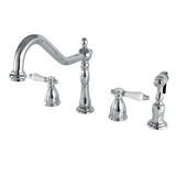 Bel-Air Two-Handle 4-Hole Deck Mount Widespread Kitchen Faucet with Brass Sprayer