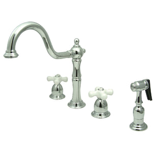 Heritage Two-Handle 4-Hole Deck Mount Widespread Kitchen Faucet with Brass Sprayer