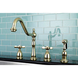 Essex Two-Handle 4-Hole Deck Mount Widespread Kitchen Faucet with Brass Sprayer