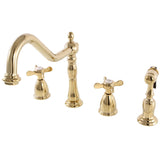 Essex Two-Handle 4-Hole Deck Mount Widespread Kitchen Faucet with Brass Sprayer