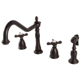 Essex Two-Handle 4-Hole Deck Mount Widespread Kitchen Faucet with Brass Sprayer