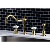 Heritage Two-Handle 4-Hole Deck Mount Widespread Kitchen Faucet with Brass Sprayer